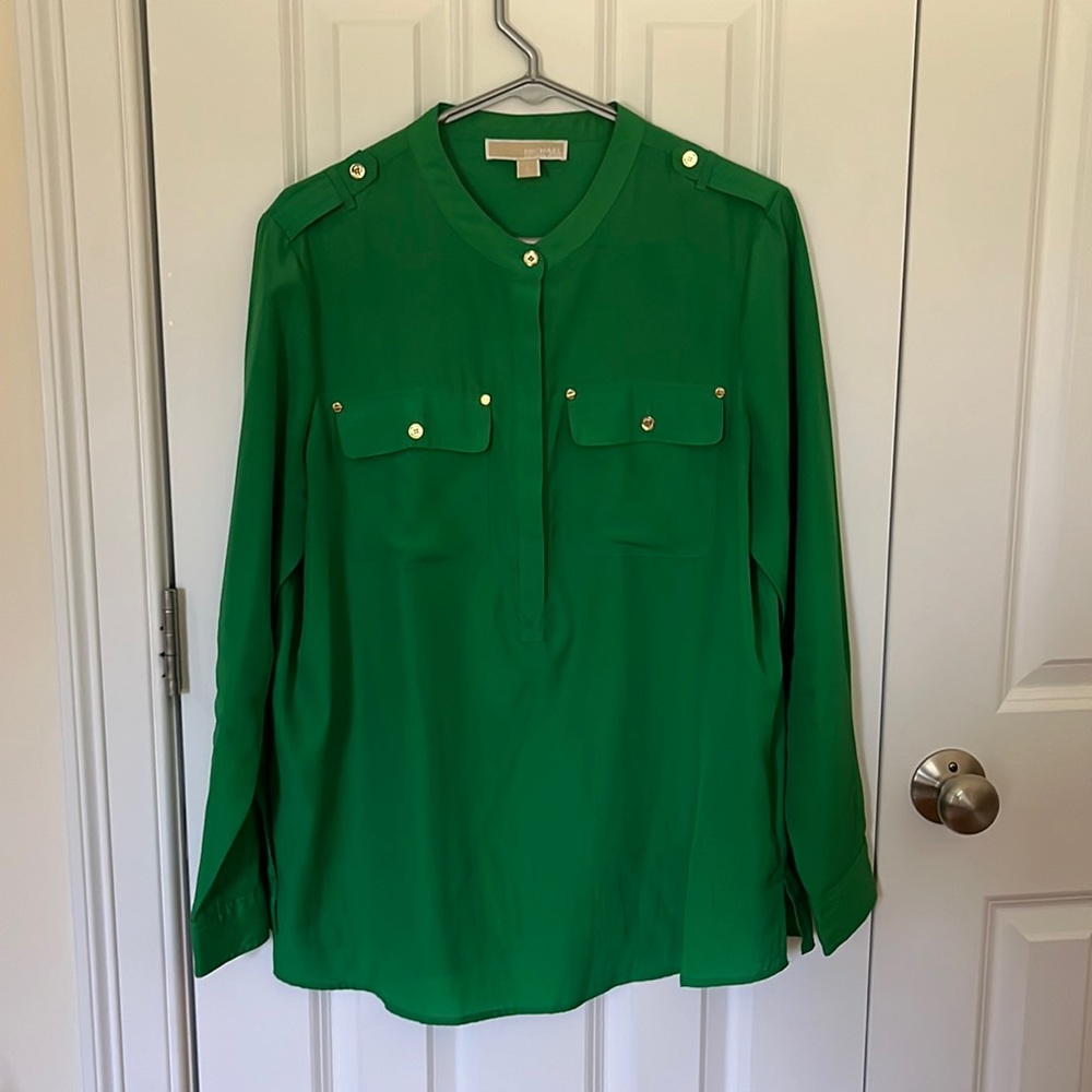 MICHAEL Michael Kors Emerald Green Blouse with Gold Buttons